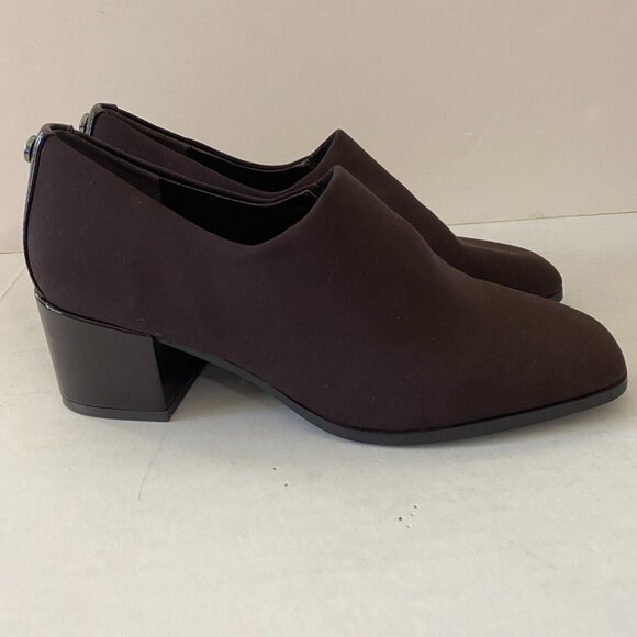 Donald Pliner Size 5 Heel Brown Pump Square Toe Stretch Fabric New - Picture 3 of 6